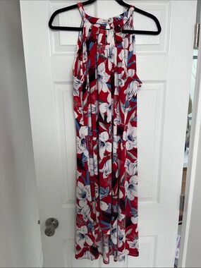 Jennifer Lopez Red Floral Halter High Low Dress